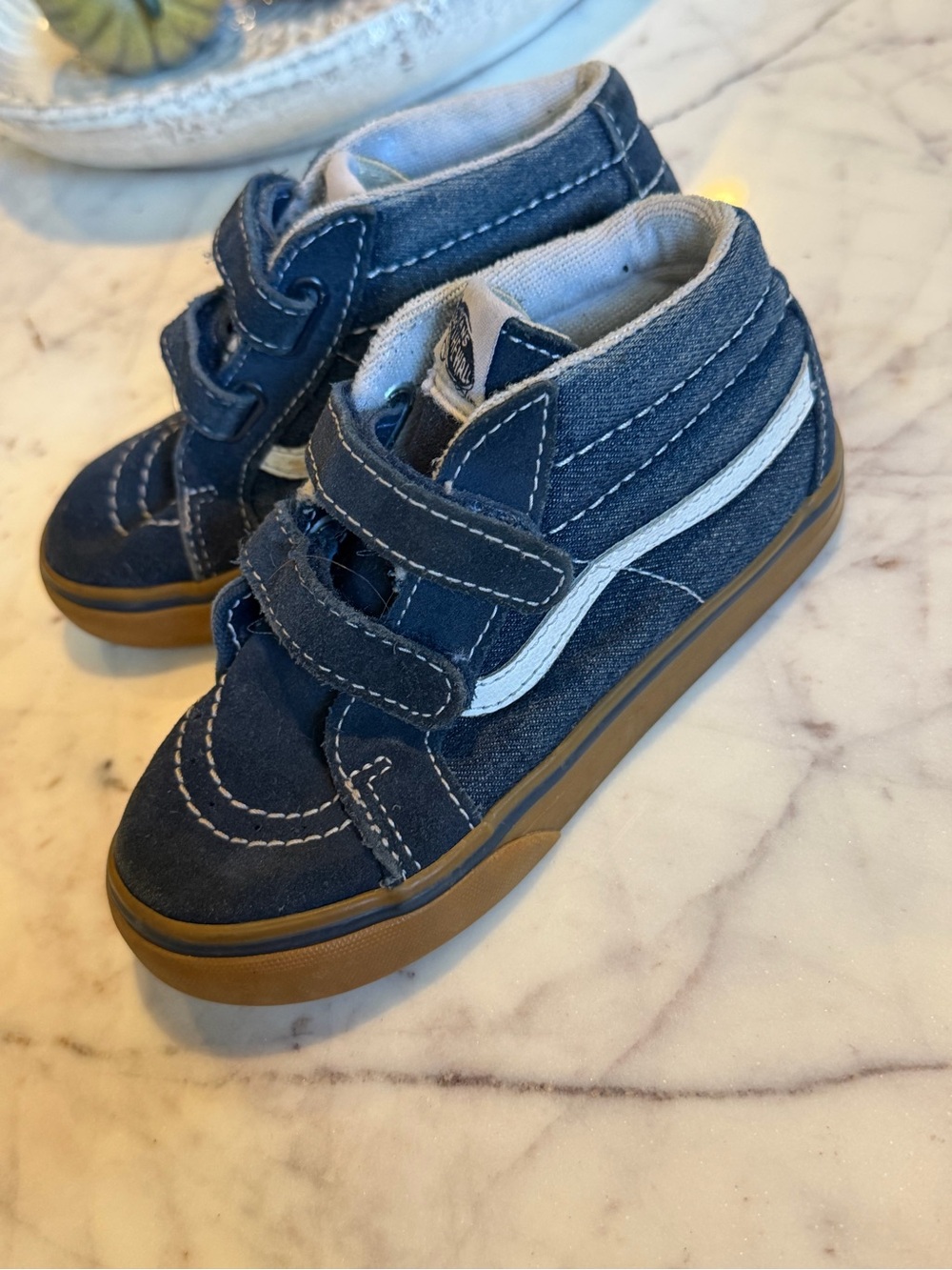 Van’s Kids Navy Denim High-Top Sneakers with White Stripe 10T